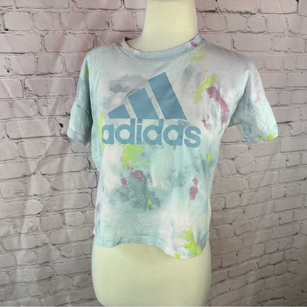 Adidas Kids girls 10/12 M Tie-Dye short sleeve loose box logo T-Shirt activewear